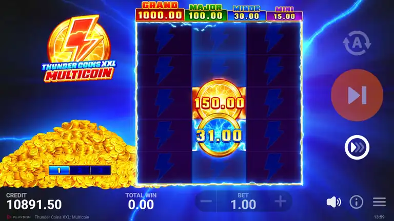 Thunder Coins XXL: Multicoin Hold and Win bonus final result showing 181x win